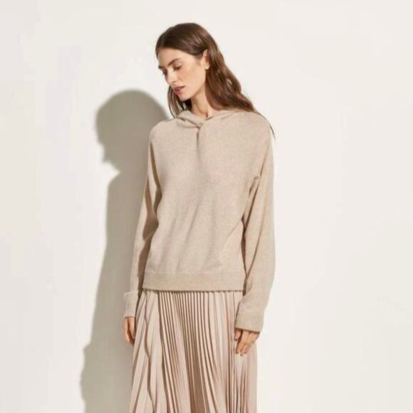 Vince Sweaters - VINCE Cashmere Overlap Hoodie Light Heather Marzipan XS Quiet Luxury Minimalist
